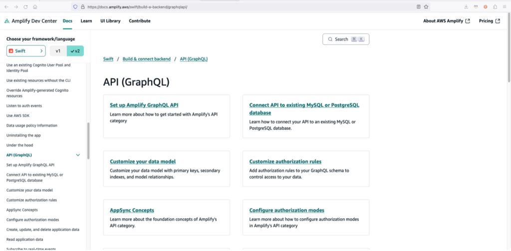 Amplify Dev Center API(GraphQL) page.