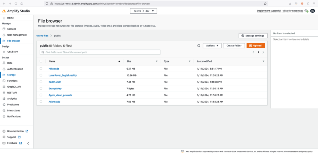 Amplify Studio file browser page