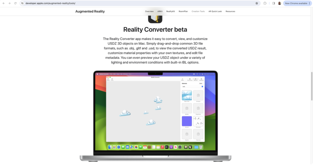 Apple developer website Reality Converter page.