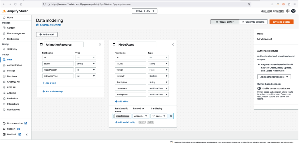 Add data models in Amplify Studio