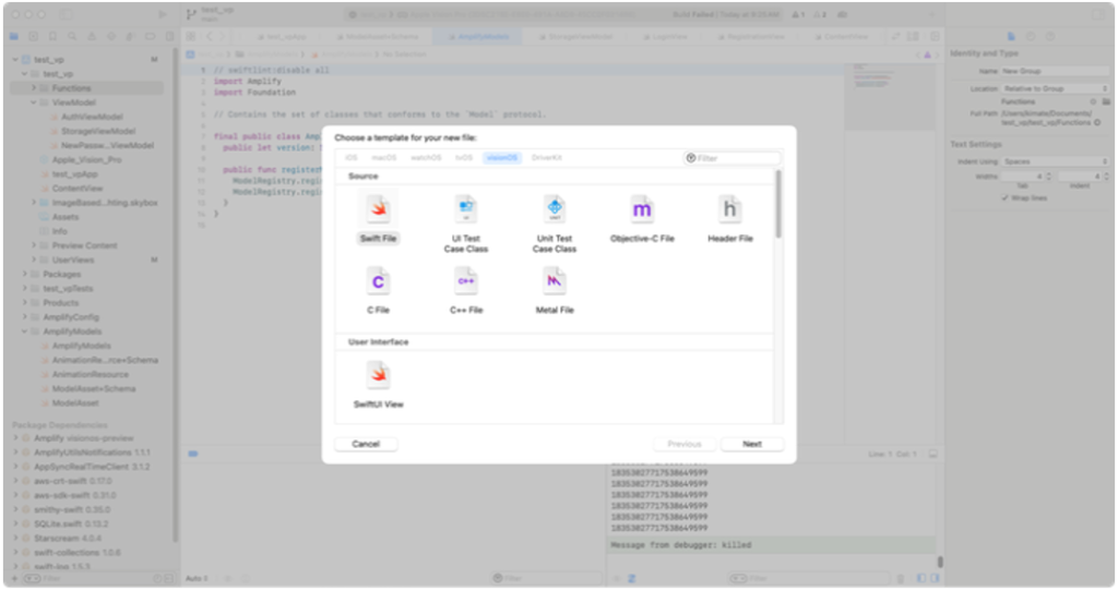 Create new Swift file dialogue in Xcode