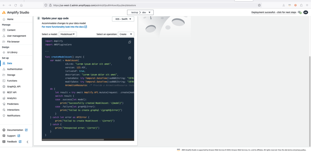 Amplify Studio sample code to createModelAsset