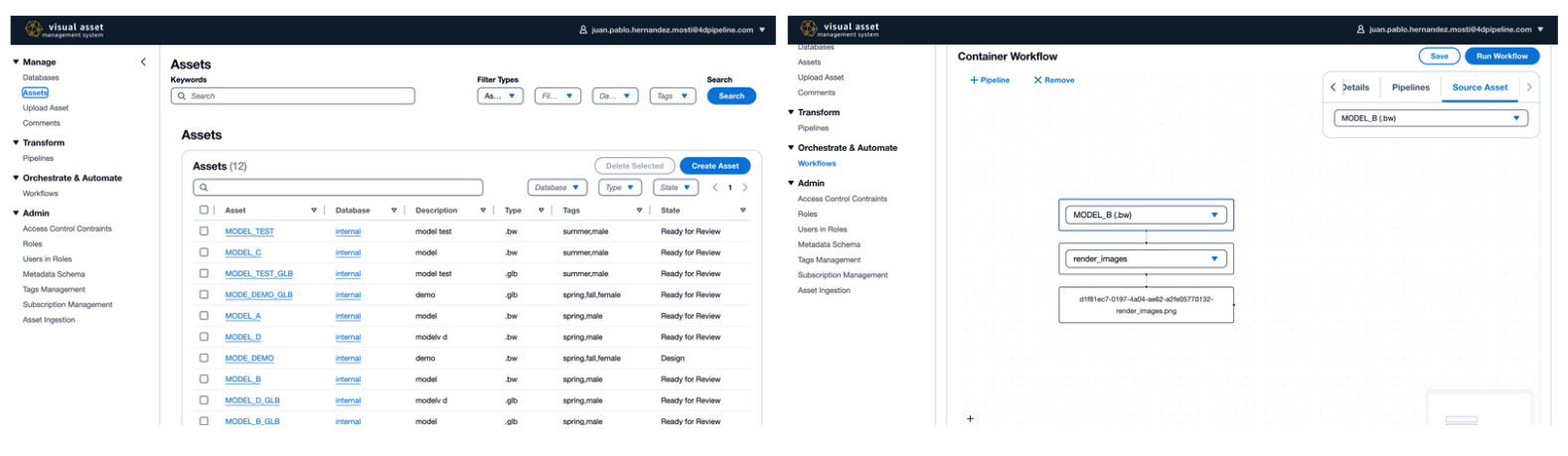 An image shows Assets and Workflow examples from VAMS console