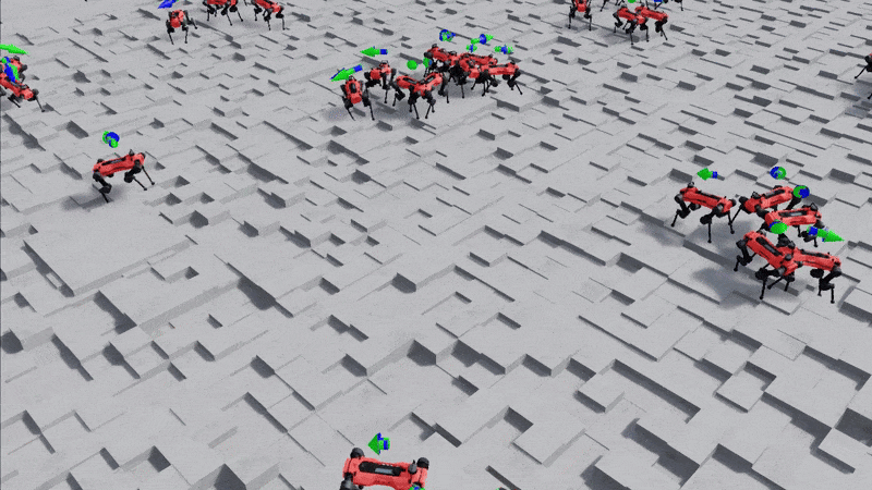 A gif of Figure 1: Trained ANYmal simulation in NVIDIA Isaac Lab