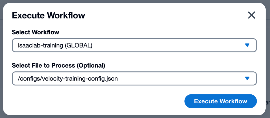An image of Figure 9: VAMS Workflow modal configured for Isaac Lab training job