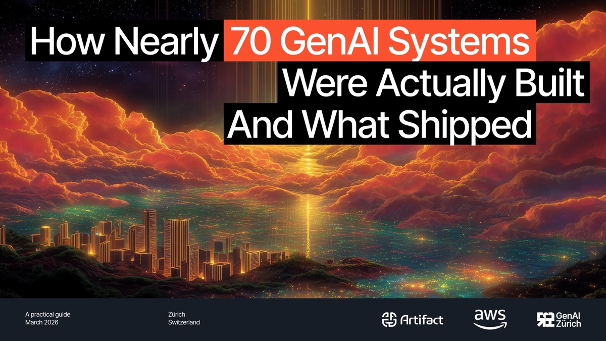 Cover page of the GenAI Technical Guide showing key topics: domain data layers, pre-generation validation, multi-agent orchestration, and evaluation pipelines