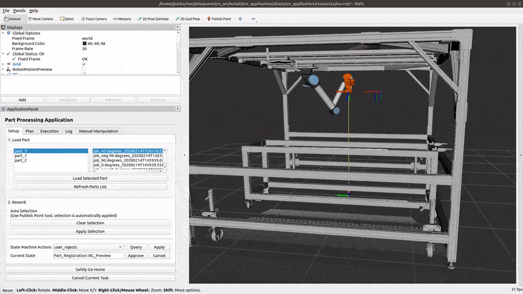 Animation of MoveIt2 integrated with Southwest Research Institute’s (SwRI) Collaborative Robotic Sanding application in ROS 2