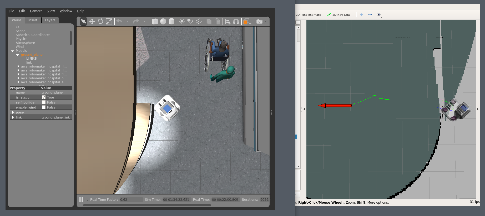 Testing a PR2 Robot in a simulated Hospital World