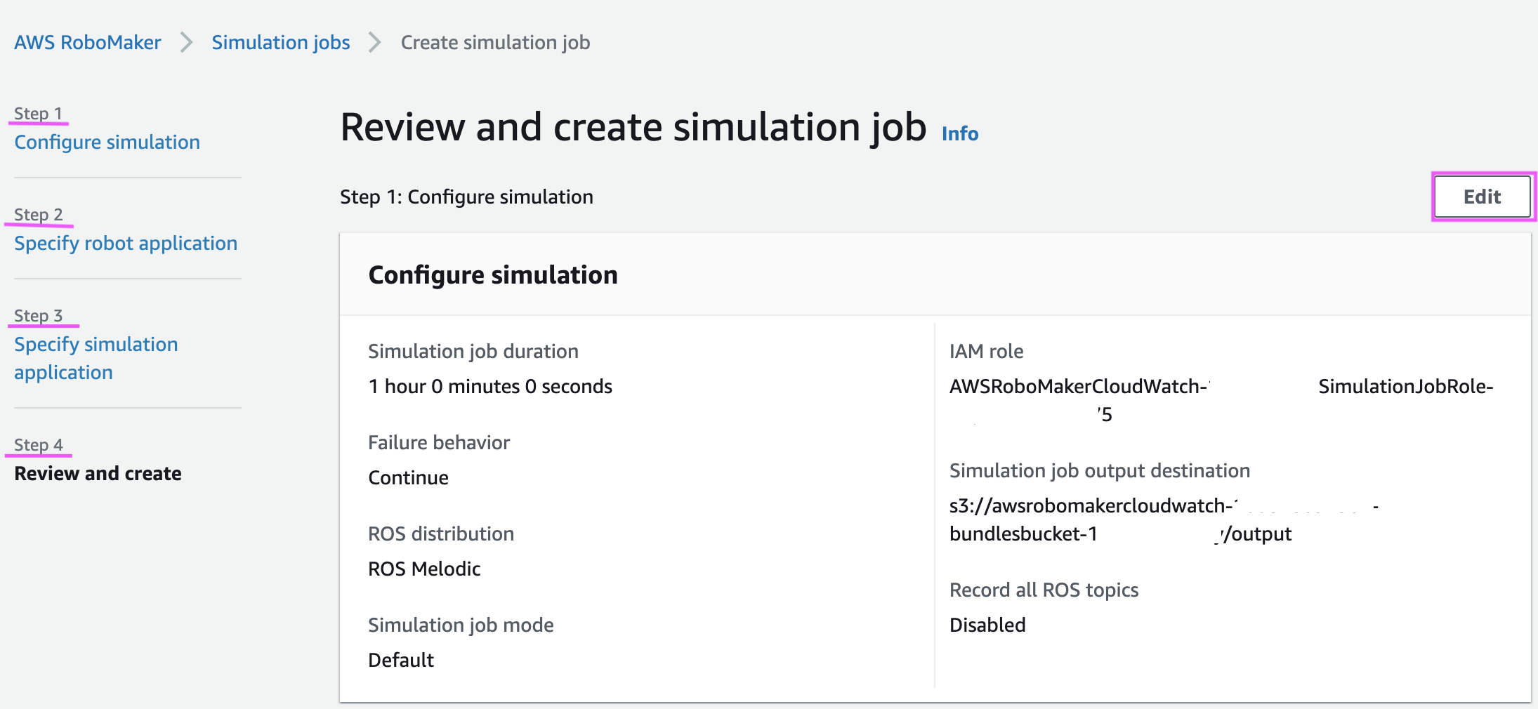 Configure a simulation job in AWS RoboMaker