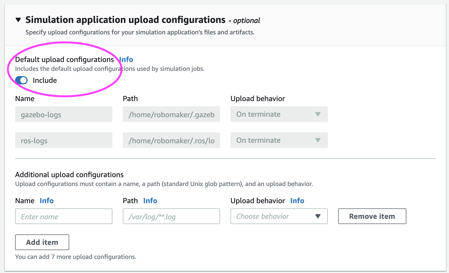 Simulation application upload configuration