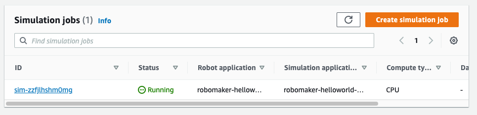 AWS RoboMaker Simulation Jobs List