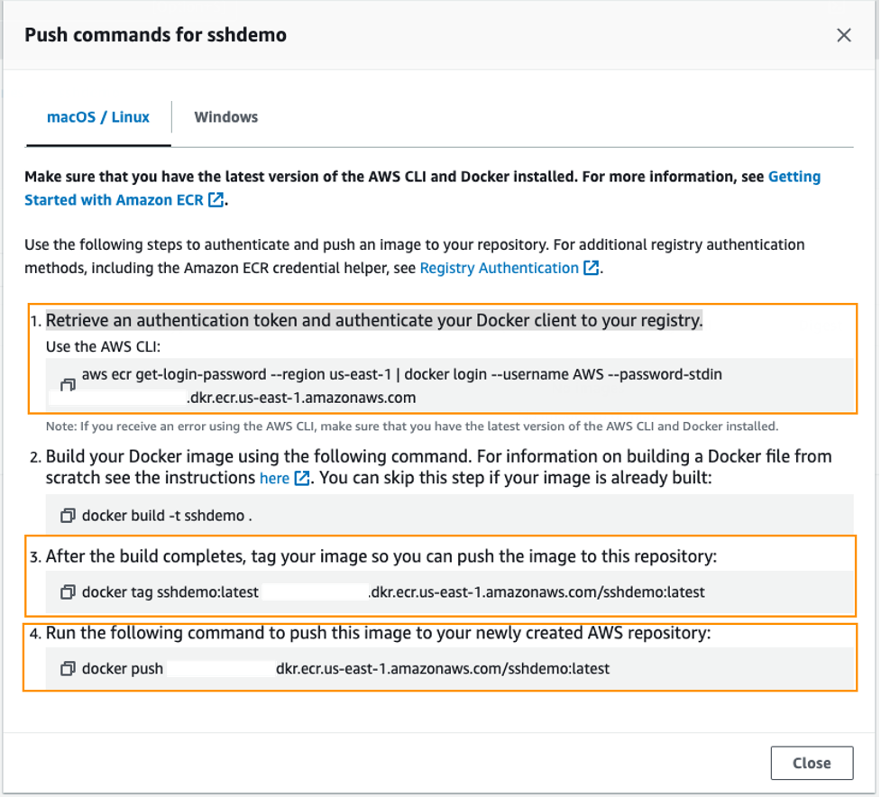 Figure 4: Commands to push Docker image to the ECR repository