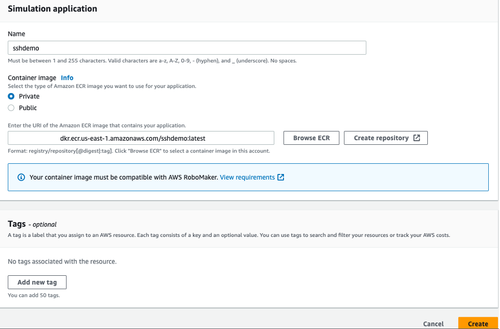 Figure 6: Create simulation application using Docker image