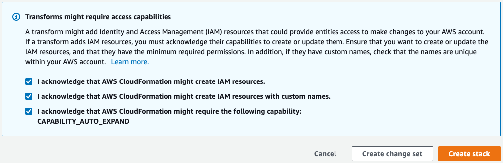 CloudFormation Acknowledgement Screen Shot