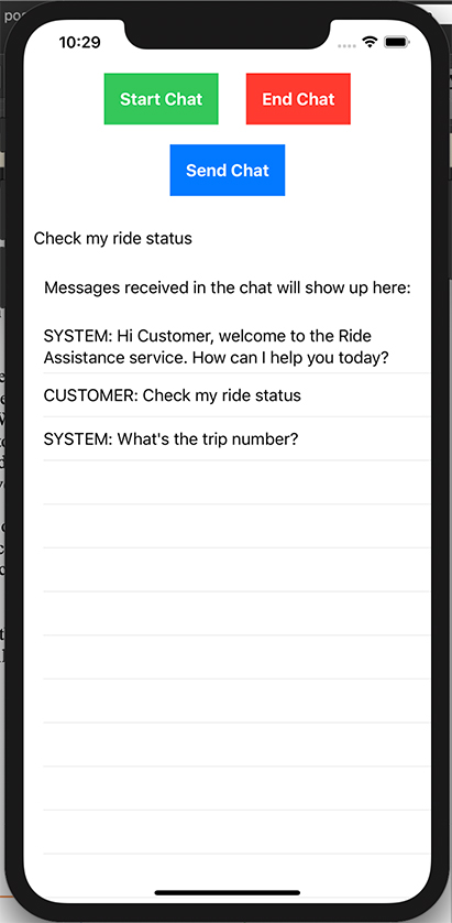 Screenshot of running application with chats