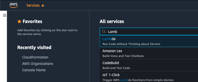 Lambda service from AWS Management Console