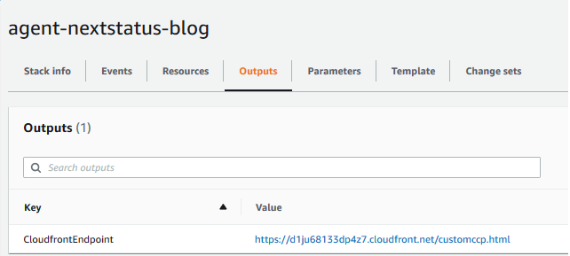 CloudFront output tab