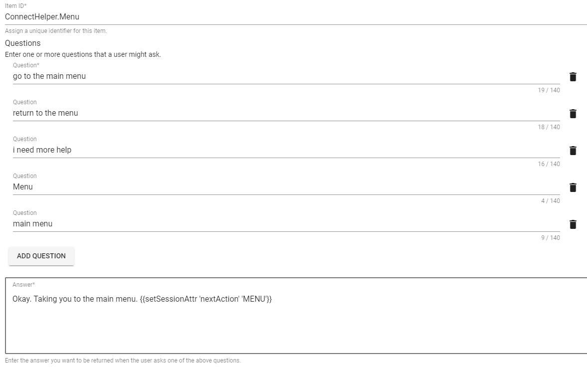 How to set a next action attribute within a question