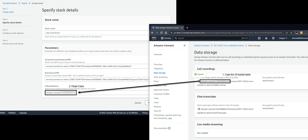 Paste S3 bucket name in the CloudFormation input field