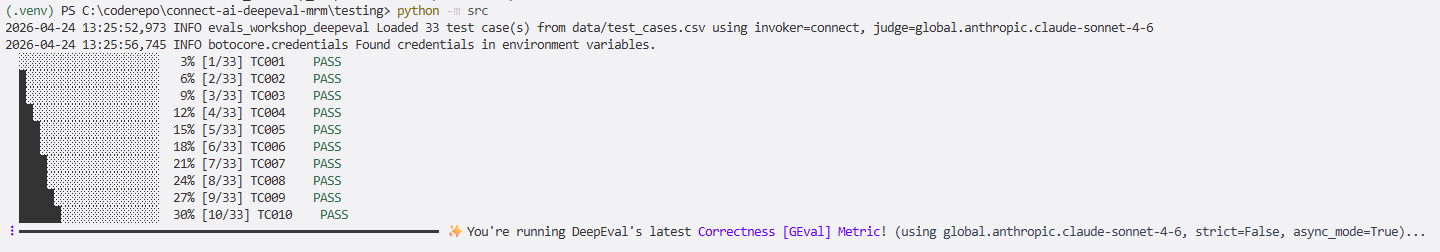 Screenshot of the evaluation pipeline dry-run output in the terminal