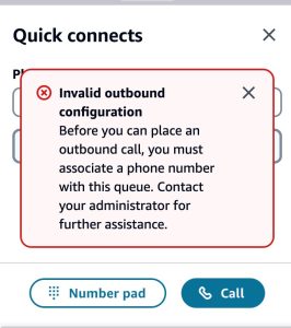 Figure 1: Error message when the caller ID of an outbound queue is not configured