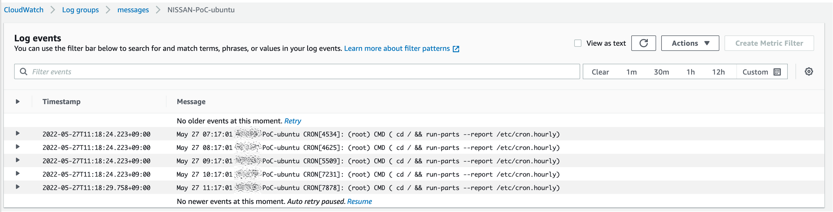 CloudWatch Logs の画面