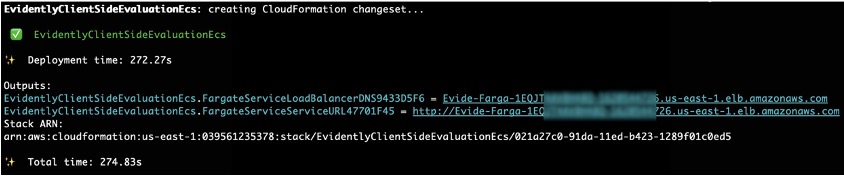 Console output showing a successful CDK deployment