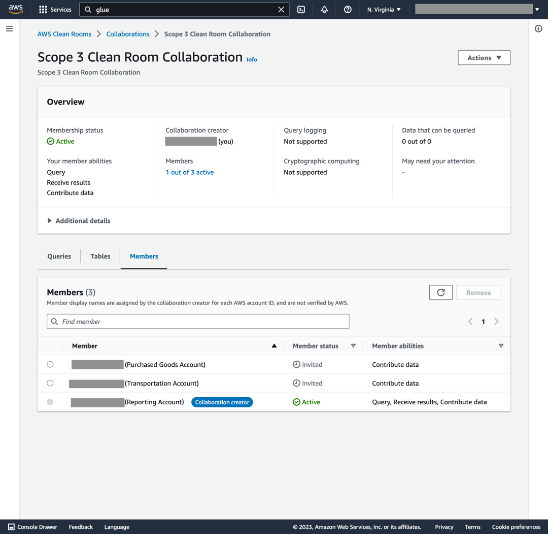 AWS Clean Rooms で作成された新しいコラボレーション