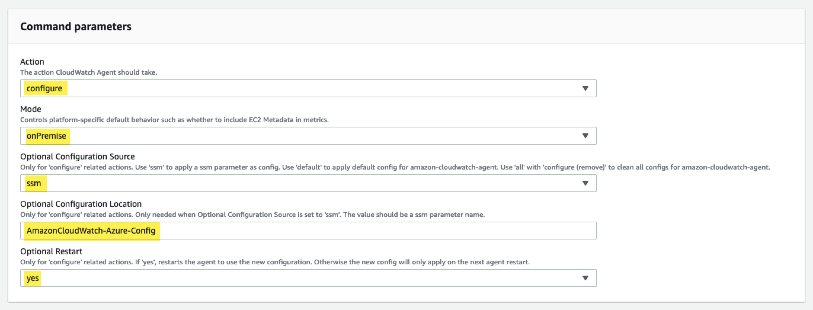 AWS SSM Run command parameters