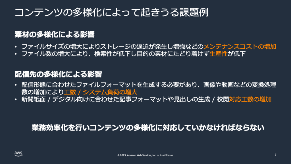 コンテンツの多様化によっておきうる課題例