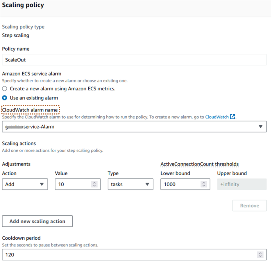 Sample step scaling policy