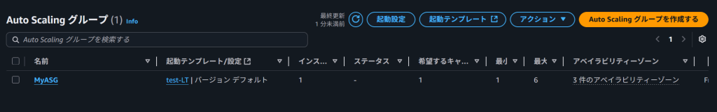Amazon EC2 コンソールの Auto Scaling セクションで表示される ASG の一覧