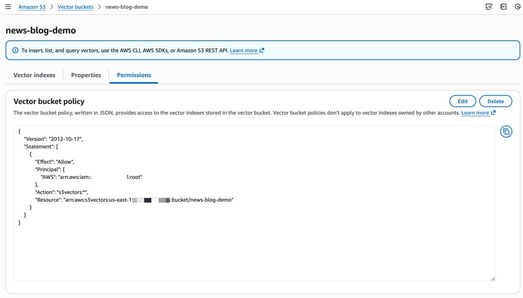 S3 Vector console - create
