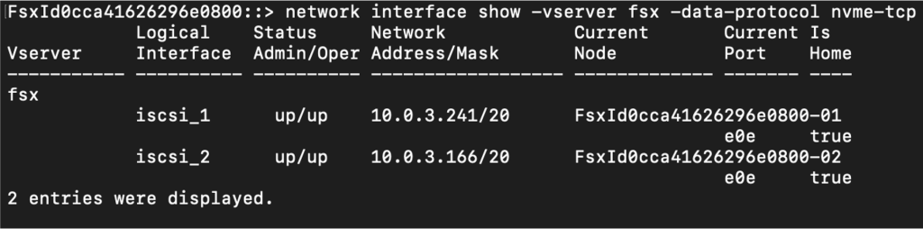 図 5 FSx for ONTAP において、NVMe-over-TCP プロトコルを使用するネットワークインターフェース