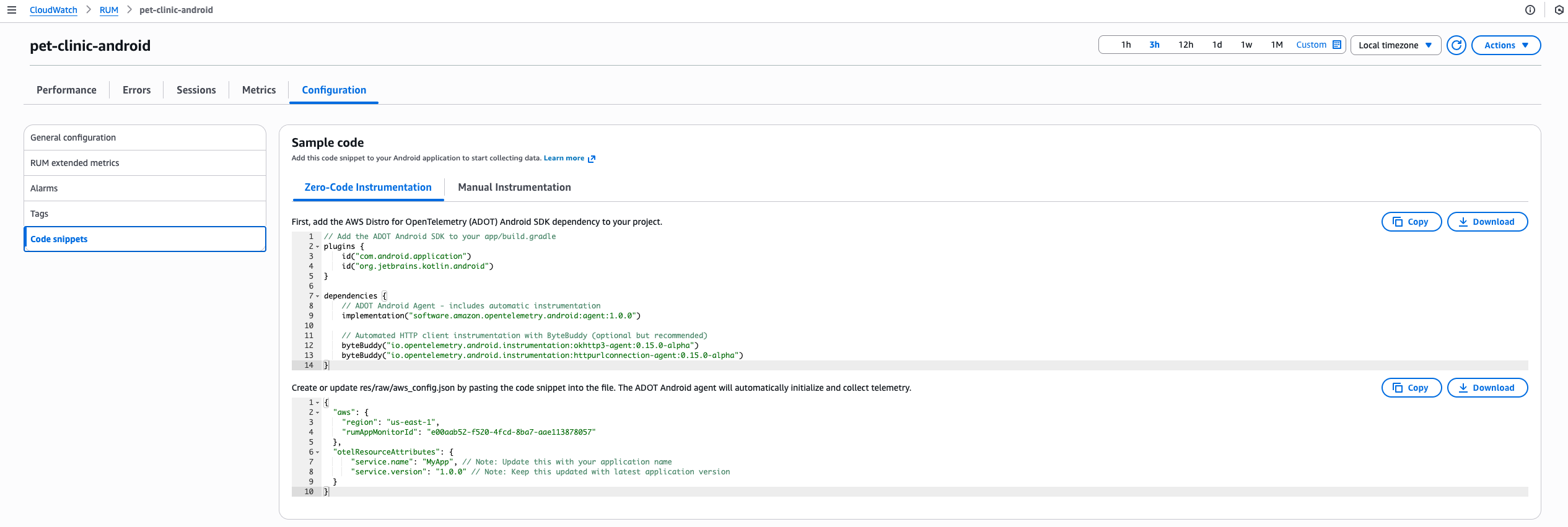 Figure 10: AWS CloudWatch RUM – Configuration tab