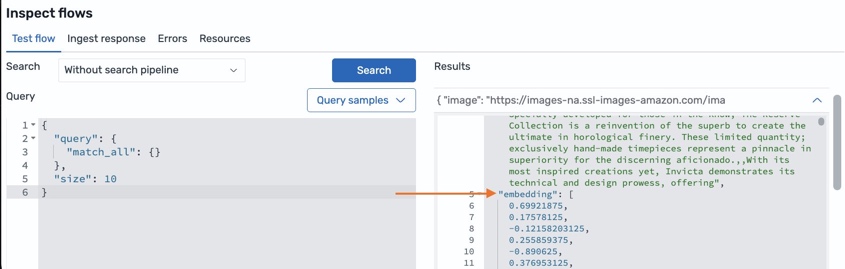フローデザイナーから新しいインデックスと埋め込みを検査