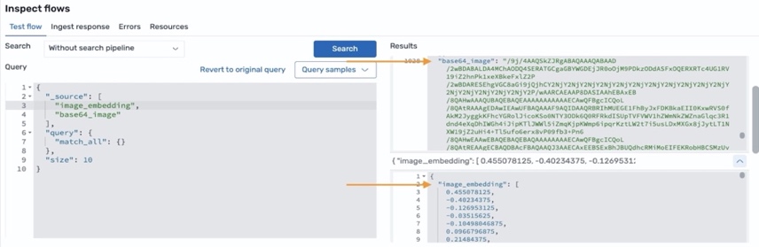 取り込みフローは base64 画像と対応する埋め込みを含む新しいインデックスを作成