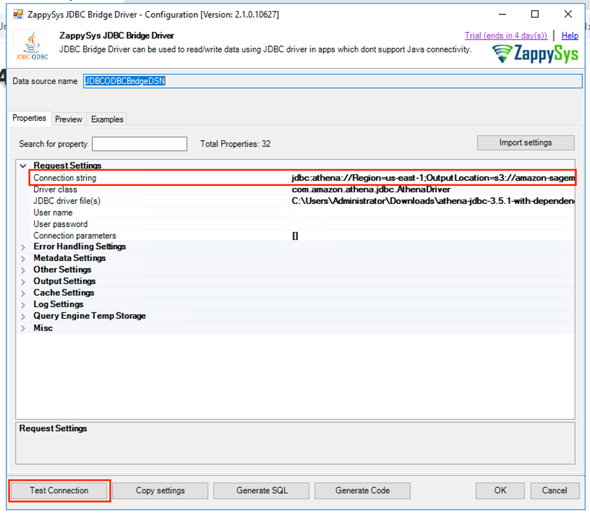 Test Connection using ZappySys JDBC Bridge Driver