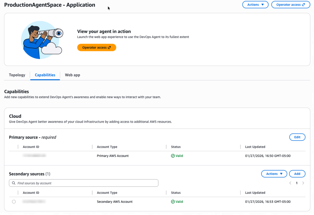 Figure 5: Multiple account configuration for your Agent Space