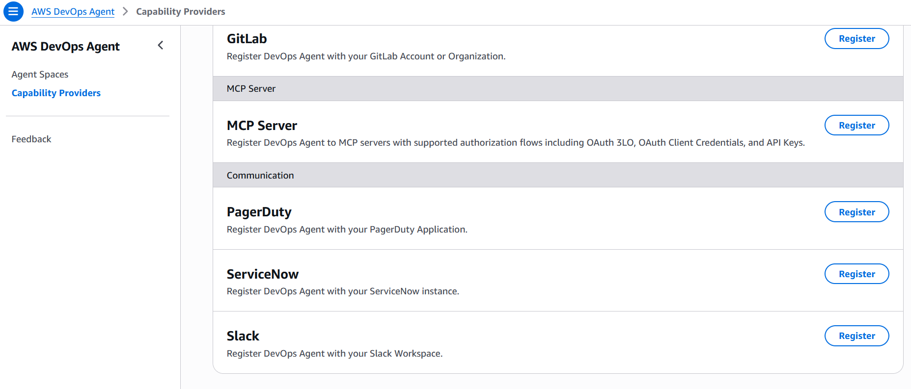 Fig 4 – AWS DevOps Agent MCP server and Communications integrations