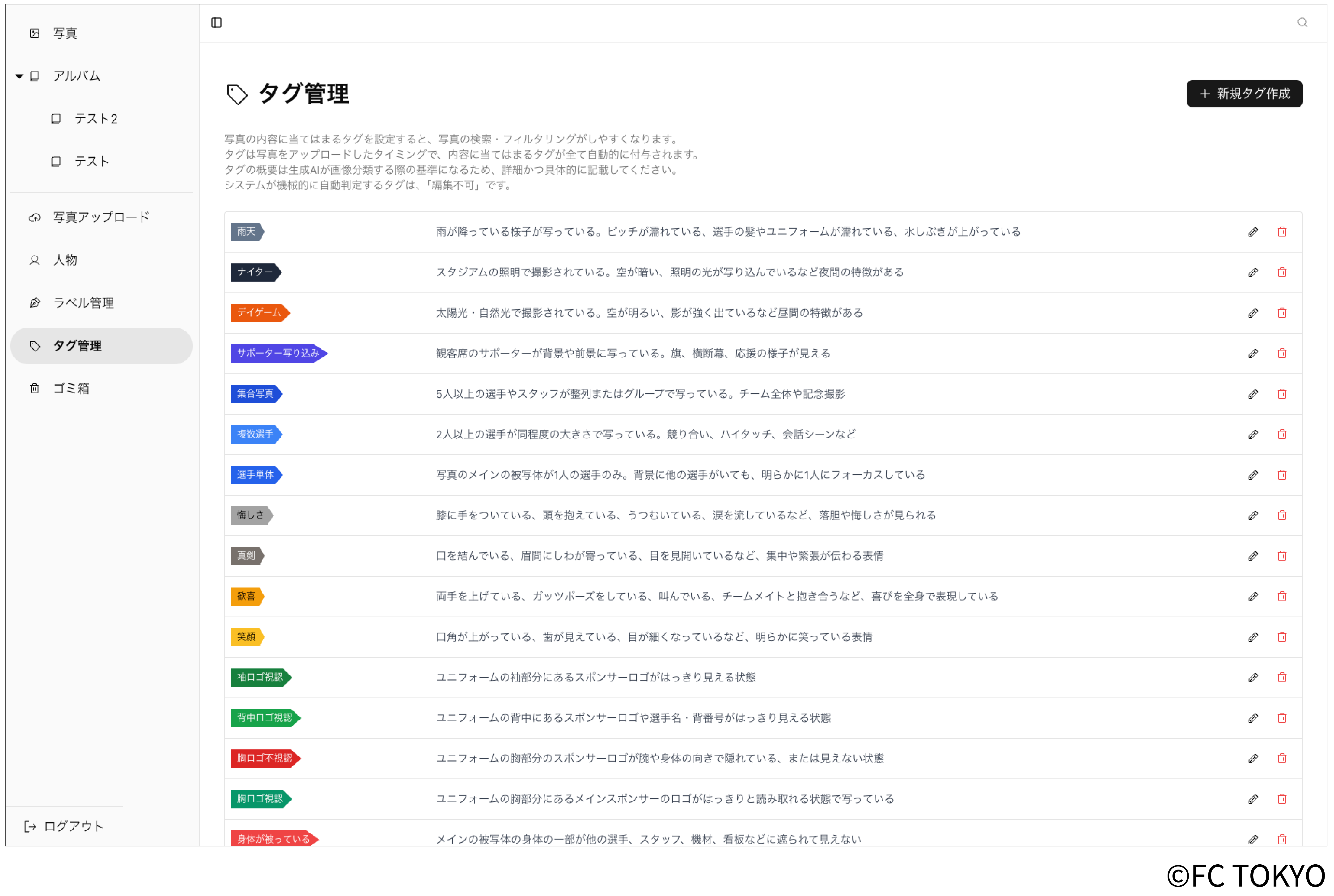 タグ管理画面（タグ定義）
