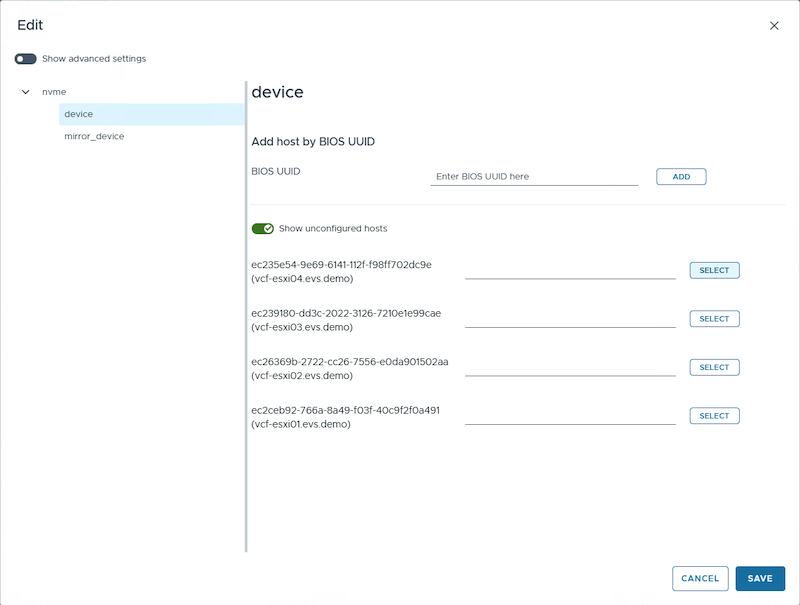 Figure 11- NVMe configuration settings