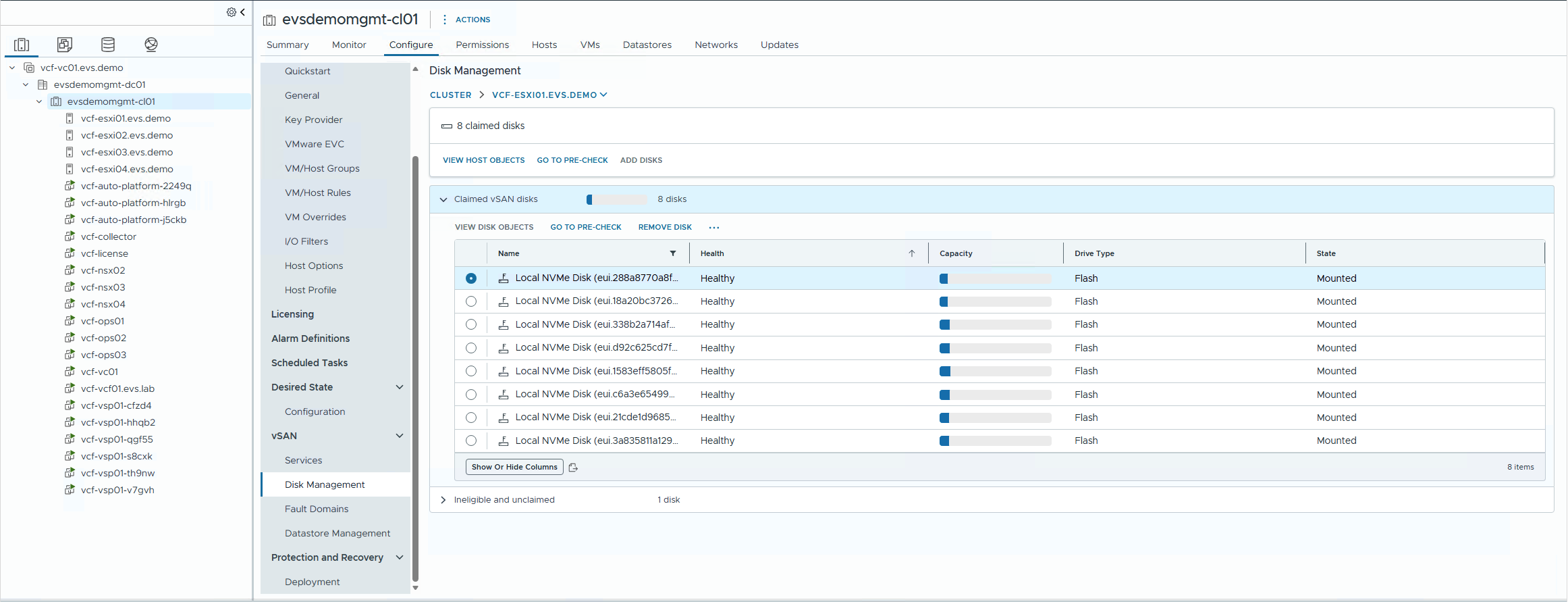 Selecting NVMe disk for removal from vSAN