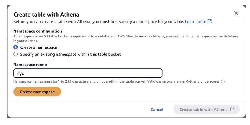 Figure 5_Add namespace name in the Create table workflow