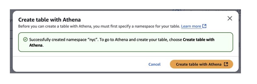 Figure 6_Namespace is created before proceeding to create table with Athena