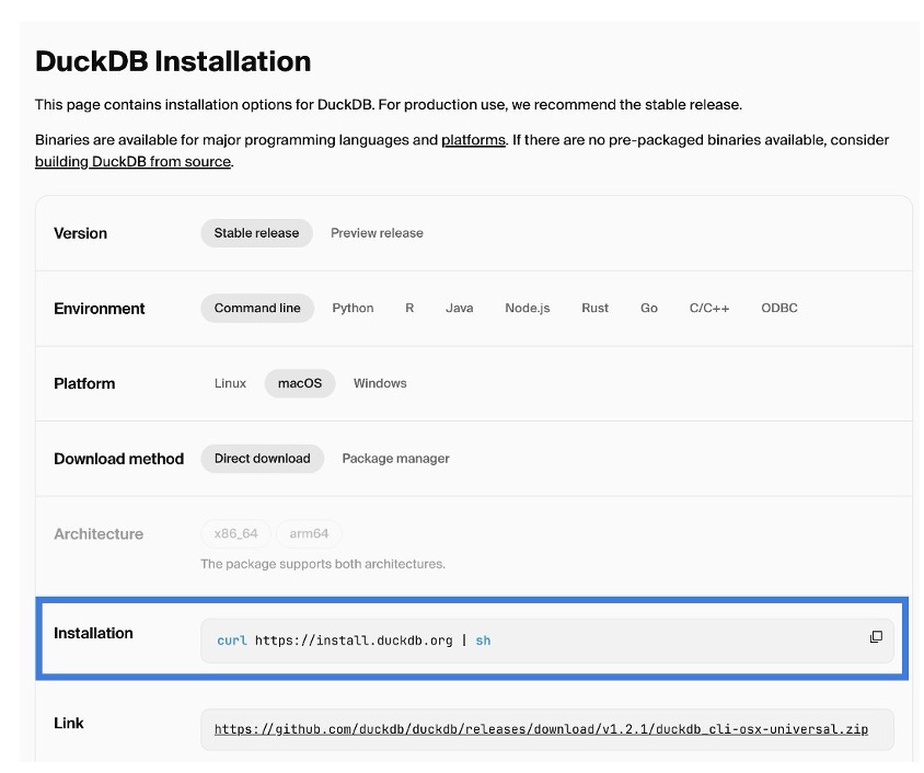 Figure 8_Official DuckDB installation page to download latest package