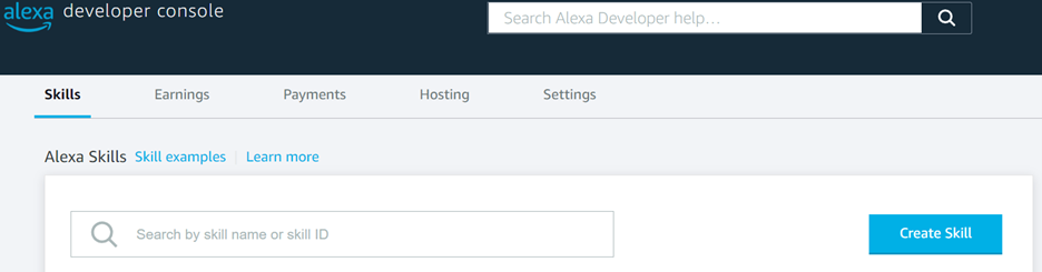 Alexa Developer Console Skills Section Empty textbox to provide skill name and "Create Skill" button