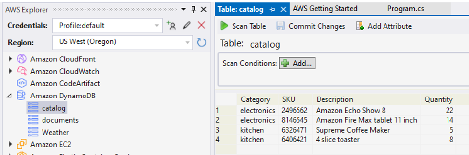 Confirming items have been added to the DynamoDB table