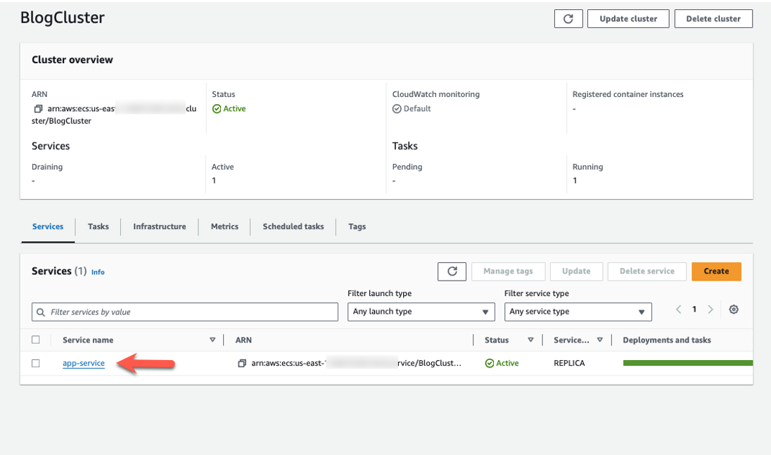 The App Service Running on the cluster.