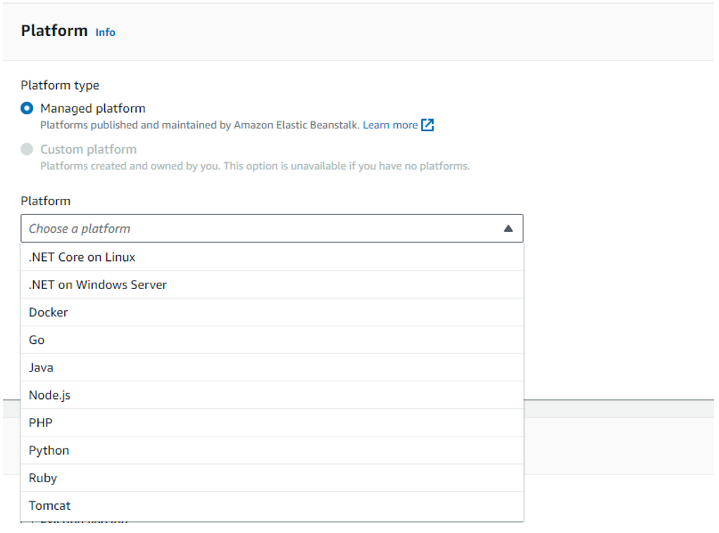 Figure 1: Creating an environment in the AWS console